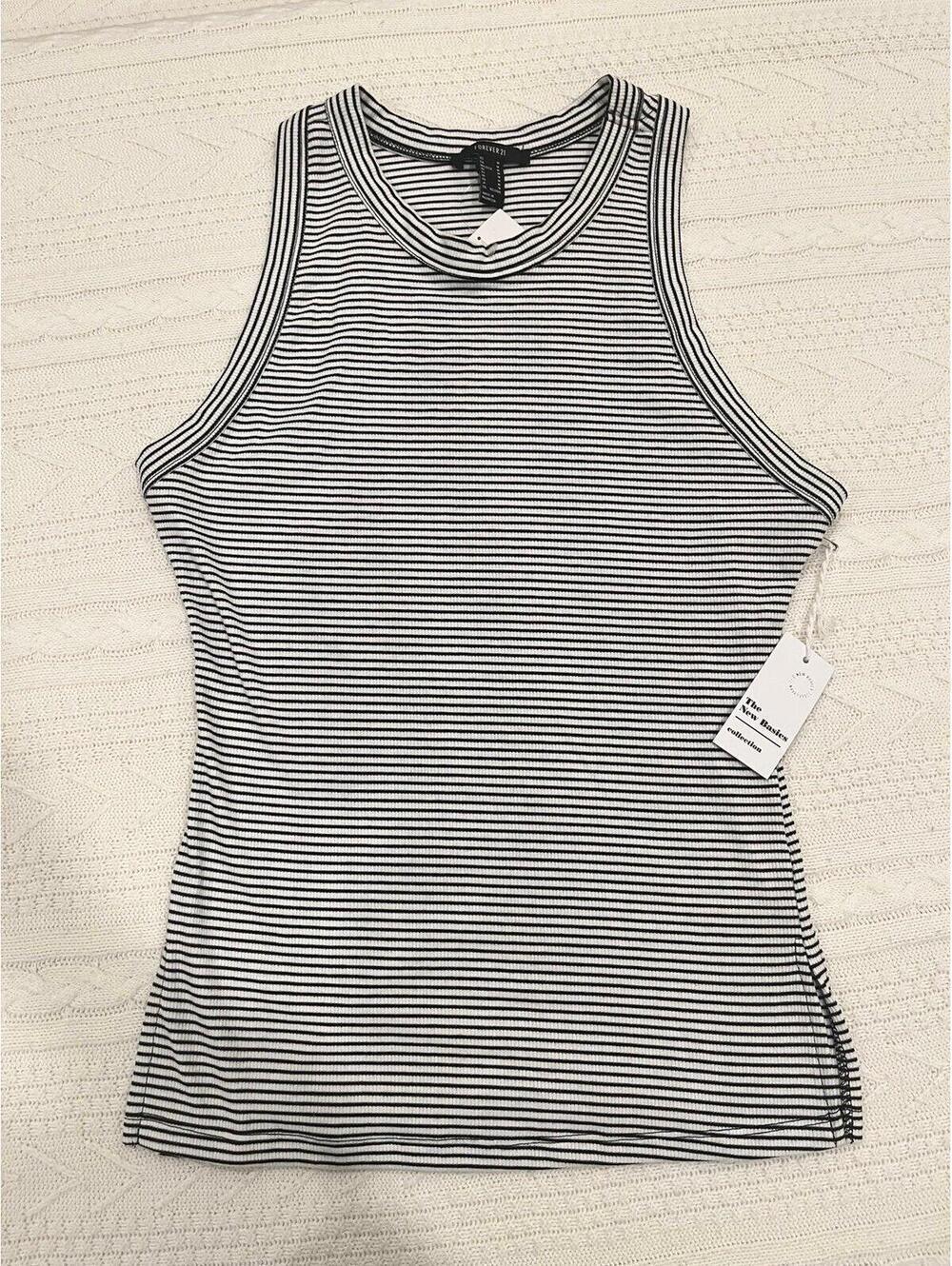 NWT Forever 21 Striped Ribbed High Neck Tank Top-Medium